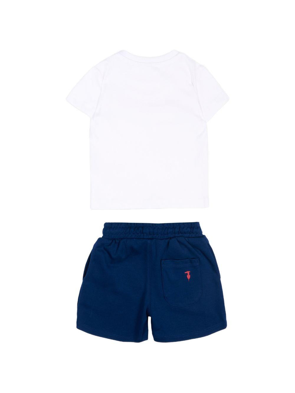 Set t-shirt e shorts per neonato Trussardi Junior bianco e blu con logo sul davanti TIP26008CJ WHITE/BL.E TRUSSARDI KIDS