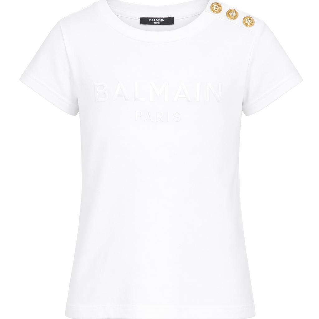 T-shirt da bambina Balmain Kids bianca con bottoni BY8A21 Z3277 100BC BALMAIN KIDS