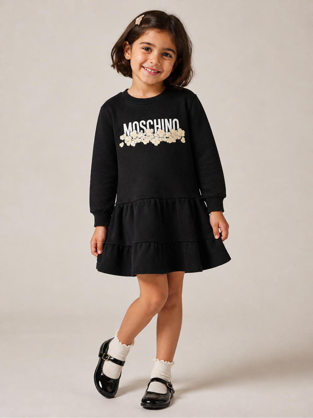 Abito per bambina Moschino Kids nero con stampa grafica HDV0IBLCA83 60100 MOSCHINO KIDS