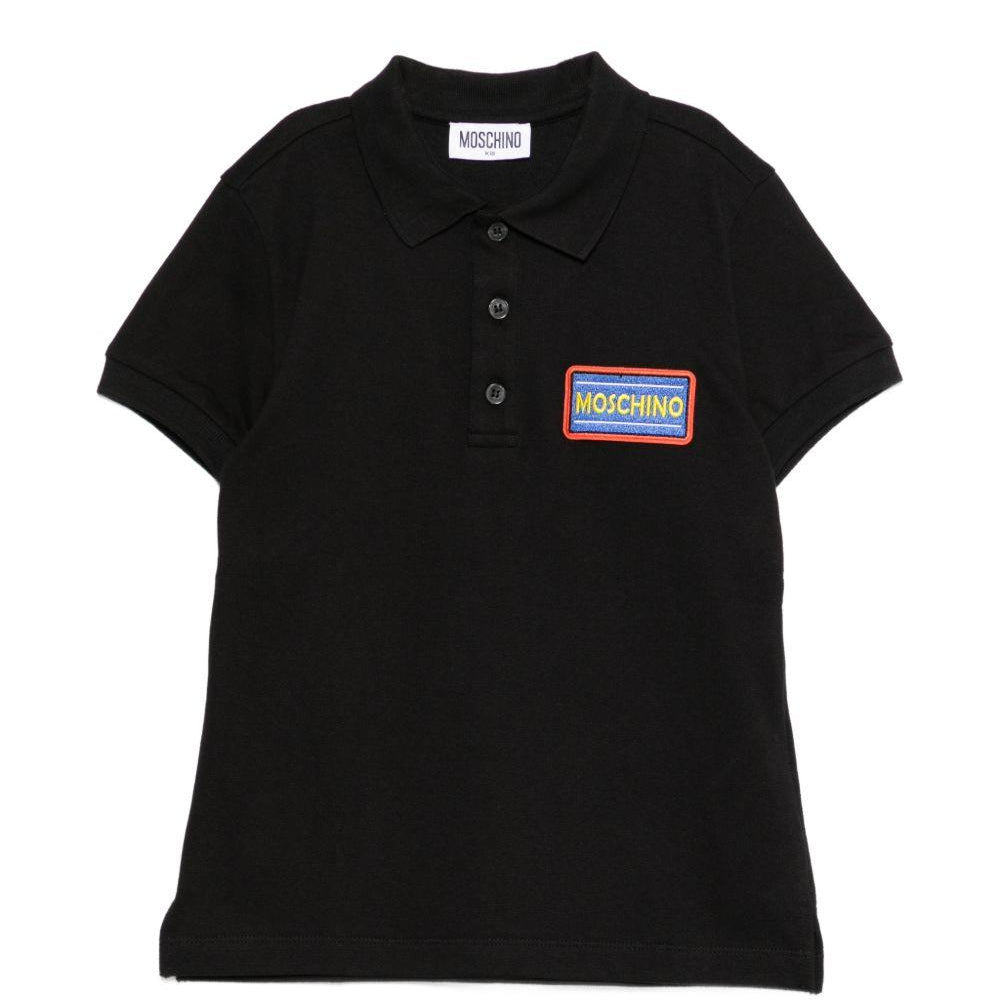 Polo per bambino Moschino Kids nero con targhetta logo HTM03YLFA09 60100 MOSCHINO KIDS