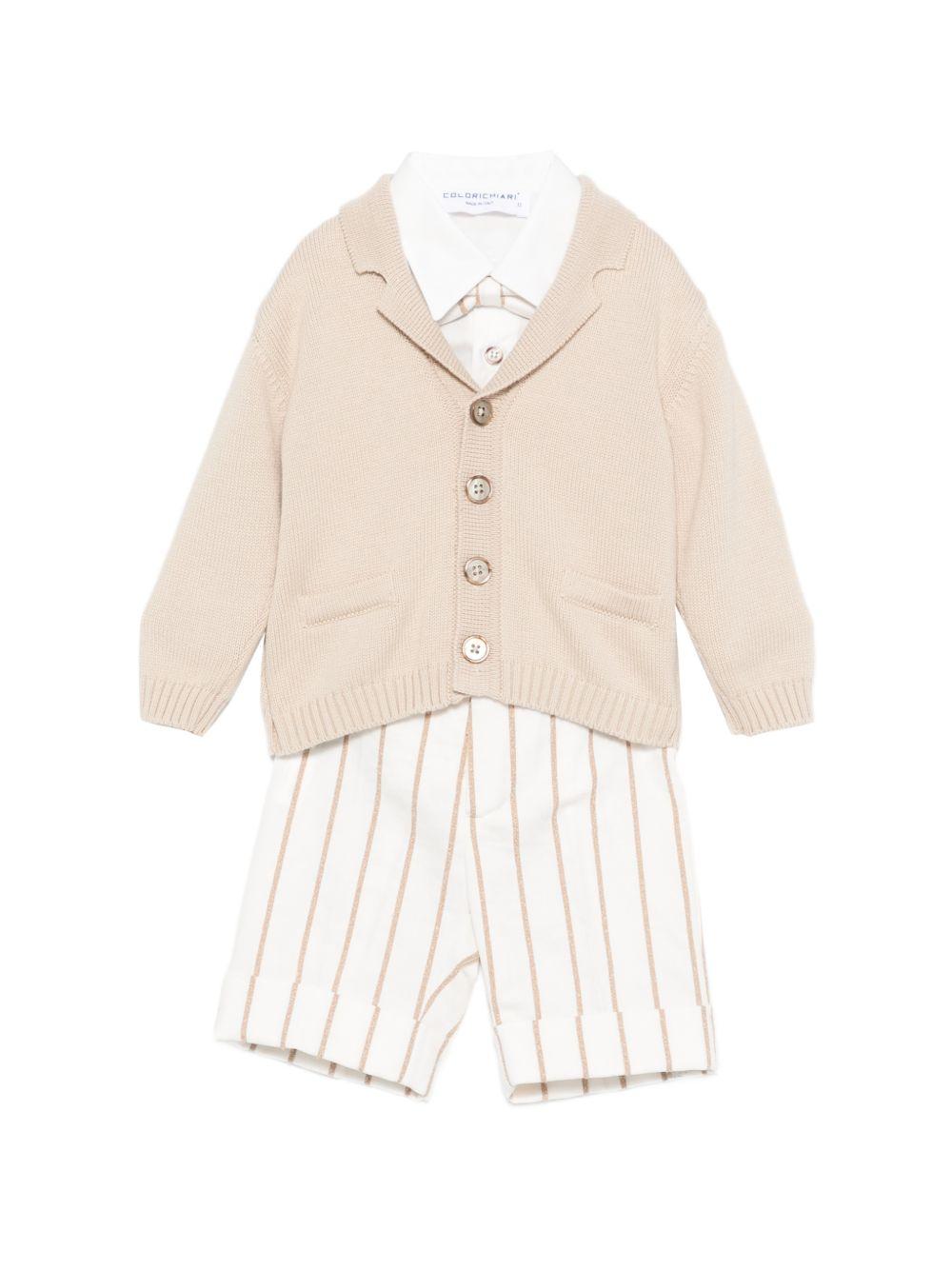 Set cardigan con salopette per neonato Colorichiari beige a righe (3 pezzi) MN408427 4911b 26 COLORICHIARI KIDS