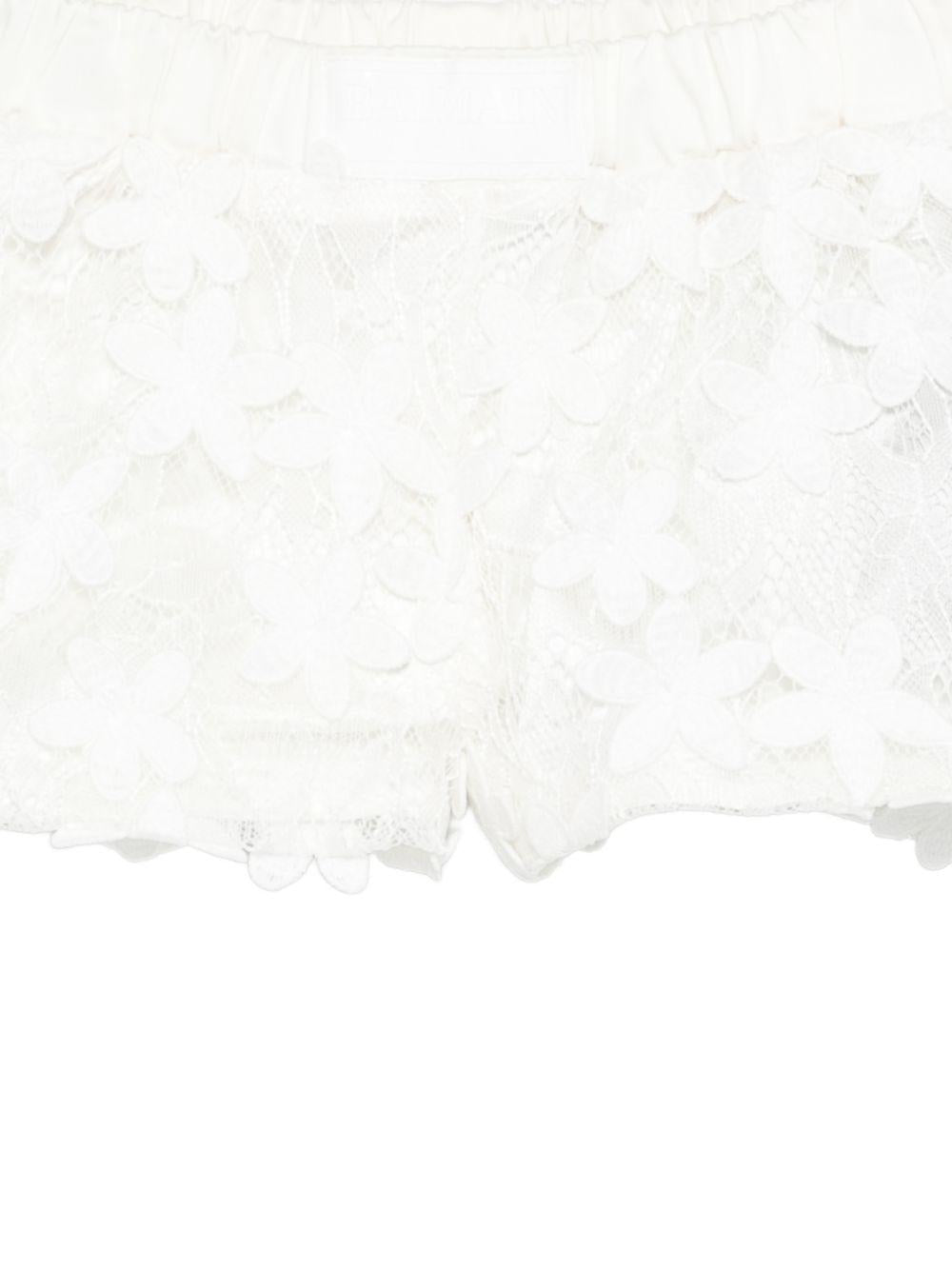 Shorts per neonata Balmain Kids bianchi con dettagli floreali BY6129 U0263 100 BALMAIN KIDS