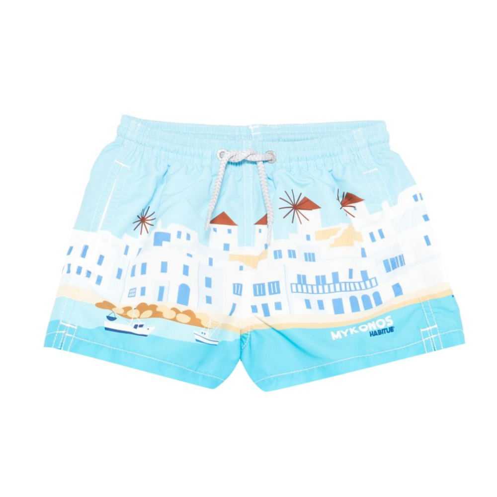 Costume da bagno per bambino MC2 Saint Barth Kids azzurro con stampa grafica Mykonos HAI0001 02284L MC2 ST. BARTH KIDS