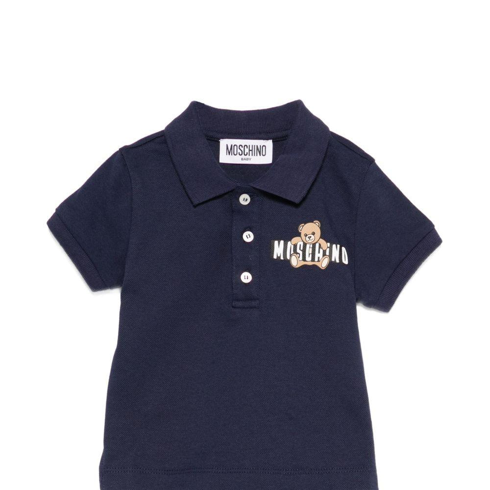 T-shirt per neonato Moschino Kids blu con logo sul davanti MUM04JLFA09 40016 MOSCHINO KIDS