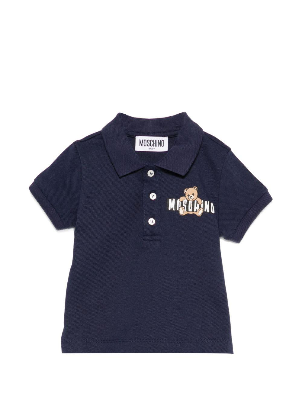 T-shirt per neonato Moschino Kids blu con logo sul davanti MUM04JLFA09 40016 MOSCHINO KIDS