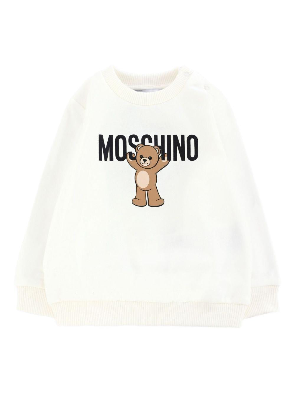 Felpa per neonati Moschino Kids bianco con logo Teddy Bear MNF060LCA40 10063 MOSCHINO KIDS