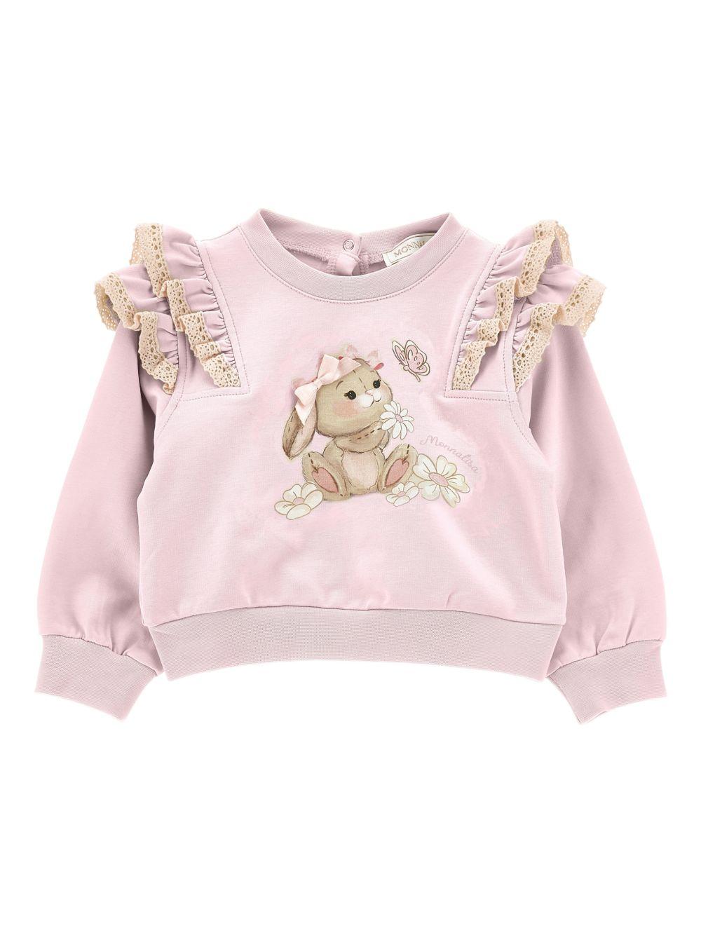 Felpa per neonata Monnalisa rosa con stampa coniglio 39G607 7007 0090 MONNALISA KIDS