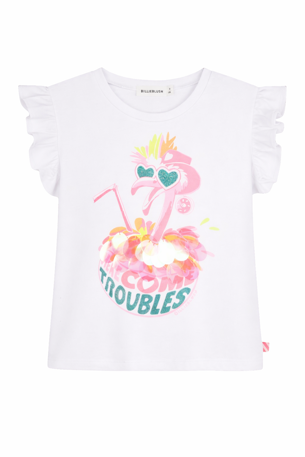 T-shirt per bambina Billieblush bianca con stampa grafica Flamingo U21932 10P BILLIEBLUSH KIDS