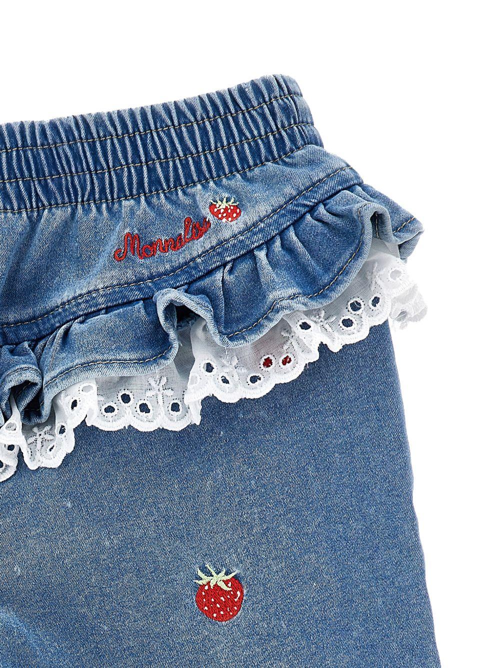 Jeans per neonata Monnalisa denim con ricamo fragole all-over 39G410 7017 0062 MONNALISA KIDS