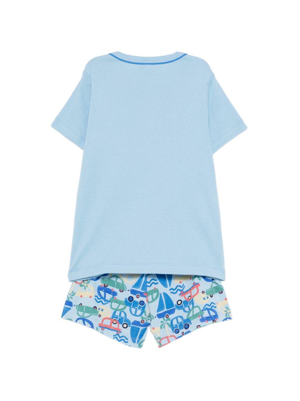 Pigiama per bambino Petit Bateau azzurro con stampa grafica sul davanti A0FDD 01 PETIT BATEAU