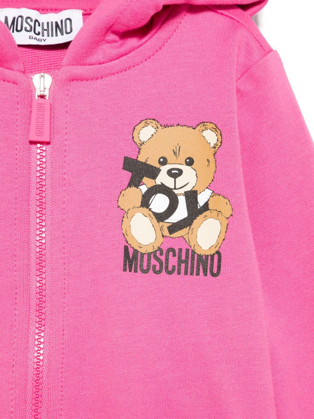 Felpa Teddy Bear con cappuccio per neonata Moschino Kids fucsia con due tasche laterali MUF05XLCA19 50533 MOSCHINO KIDS