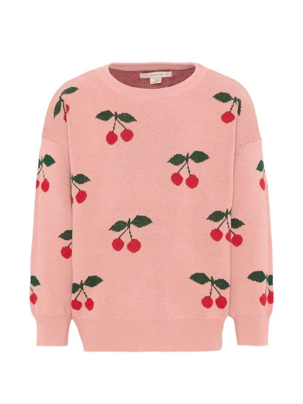 Maglione per bambina Konges Sløjd rosa con ricamo ciliegie all-over KS104928 CHERRY KONGES SLOJD KIDS