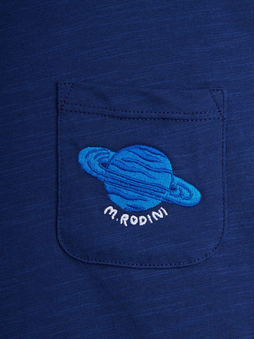 T-shirt per bambino Mini Rodini blu con ricamo pianeta 26220139 BLUE MINI RODINI KIDS