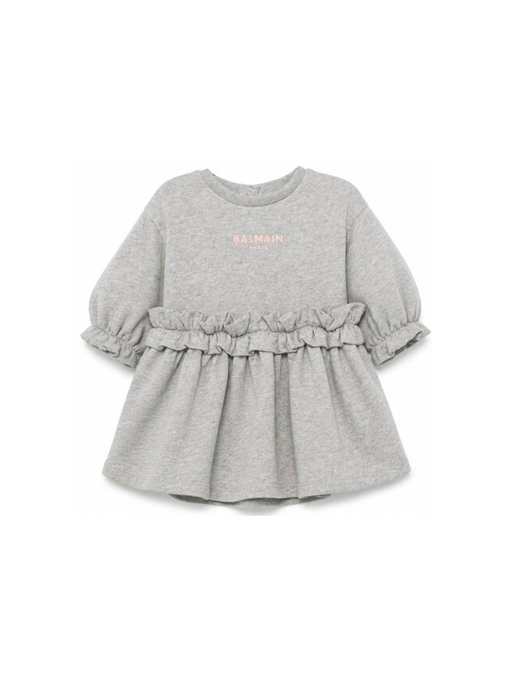 Abito per neonata Balmain Kids grigio con logo sul davanti BZ1050 Z3188 806RS BALMAIN KIDS