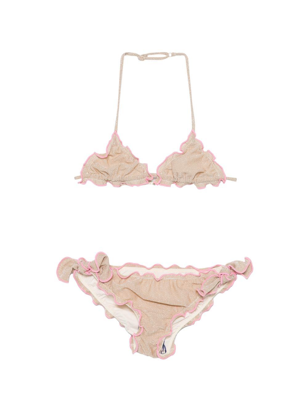Bikini Cris per bambina MC2 Saint Barth Kids beige con dettagli rosa CRIS001 00075L MC2 ST. BARTH KIDS
