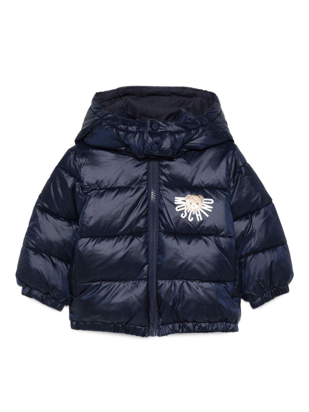Piumino per neonato Moschino Kids blu con stampa con logo MUS032L3A32 40016 MOSCHINO KIDS