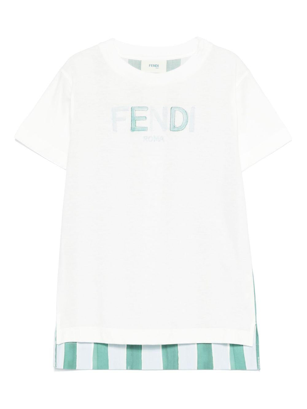 T-shirt per bambino Fendi Kids bianco con stampa a righe sul retro JUI182 AS67 F1R0V FENDI KIDS