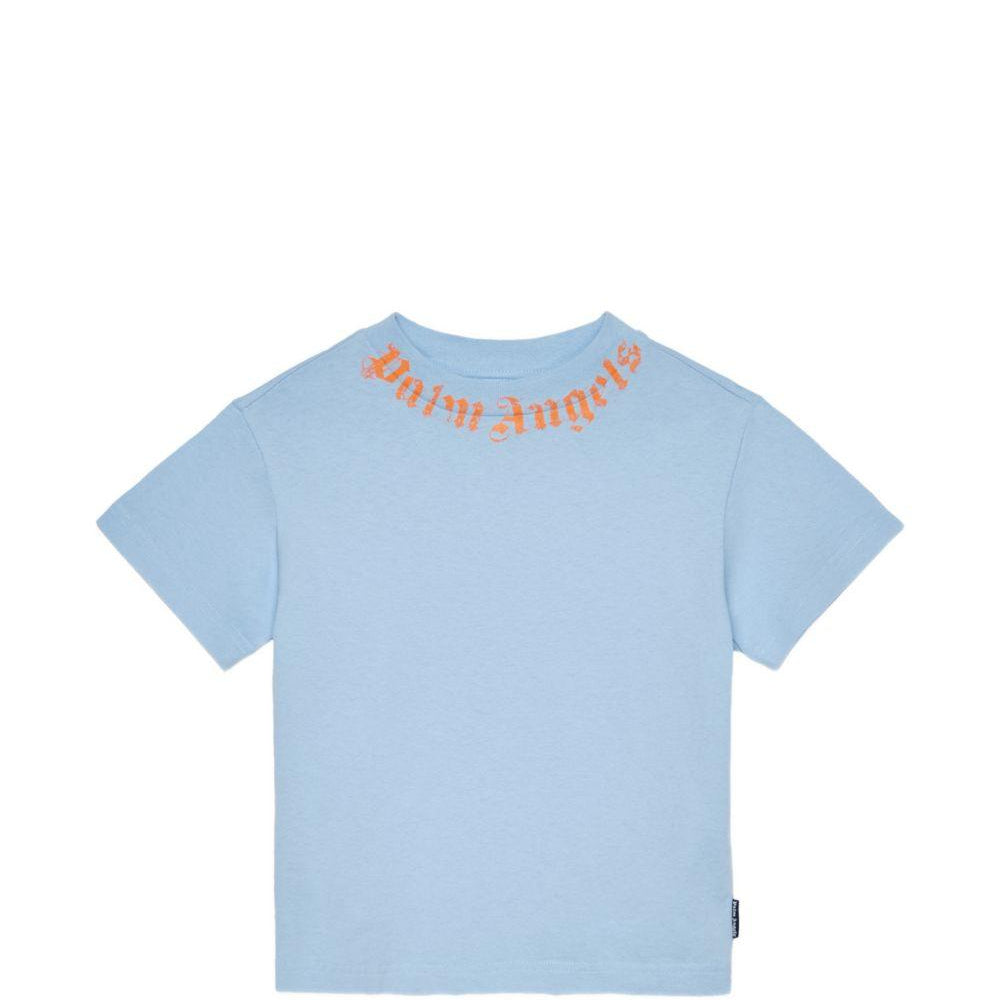 T-shirt per bambino Palm Angels Kids azzurra con logo sul davanti PBAA003S26JER004 960 PALM ANGELS KIDS