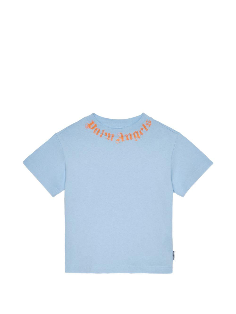 T-shirt per bambino Palm Angels Kids azzurra con logo sul davanti PBAA003S26JER004 960 PALM ANGELS KIDS