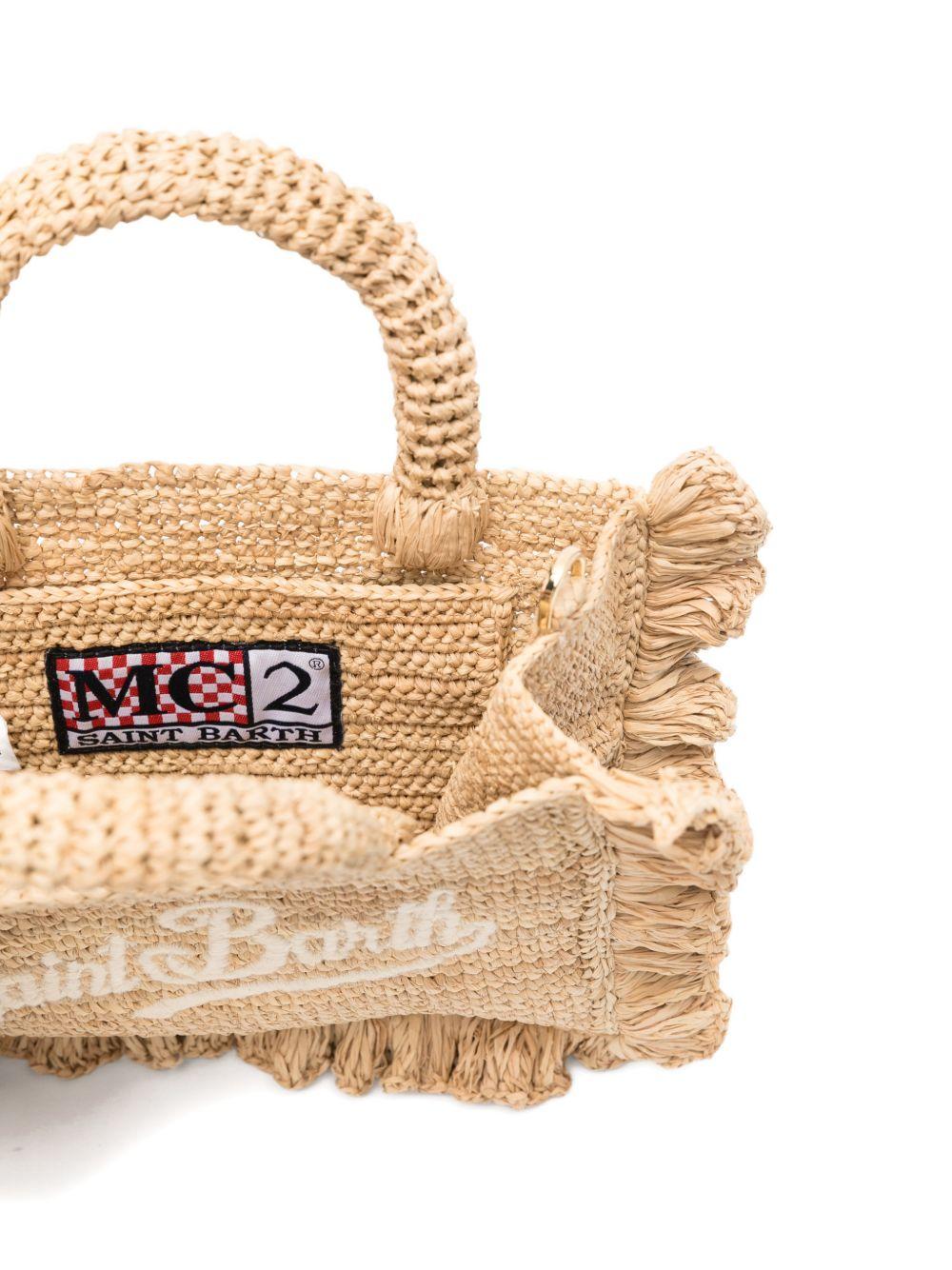 Borsa Rafia Volant MC2 Saint Barth beige con logo ricamato RAFV002 00222L MC2 ST. BARTH KIDS