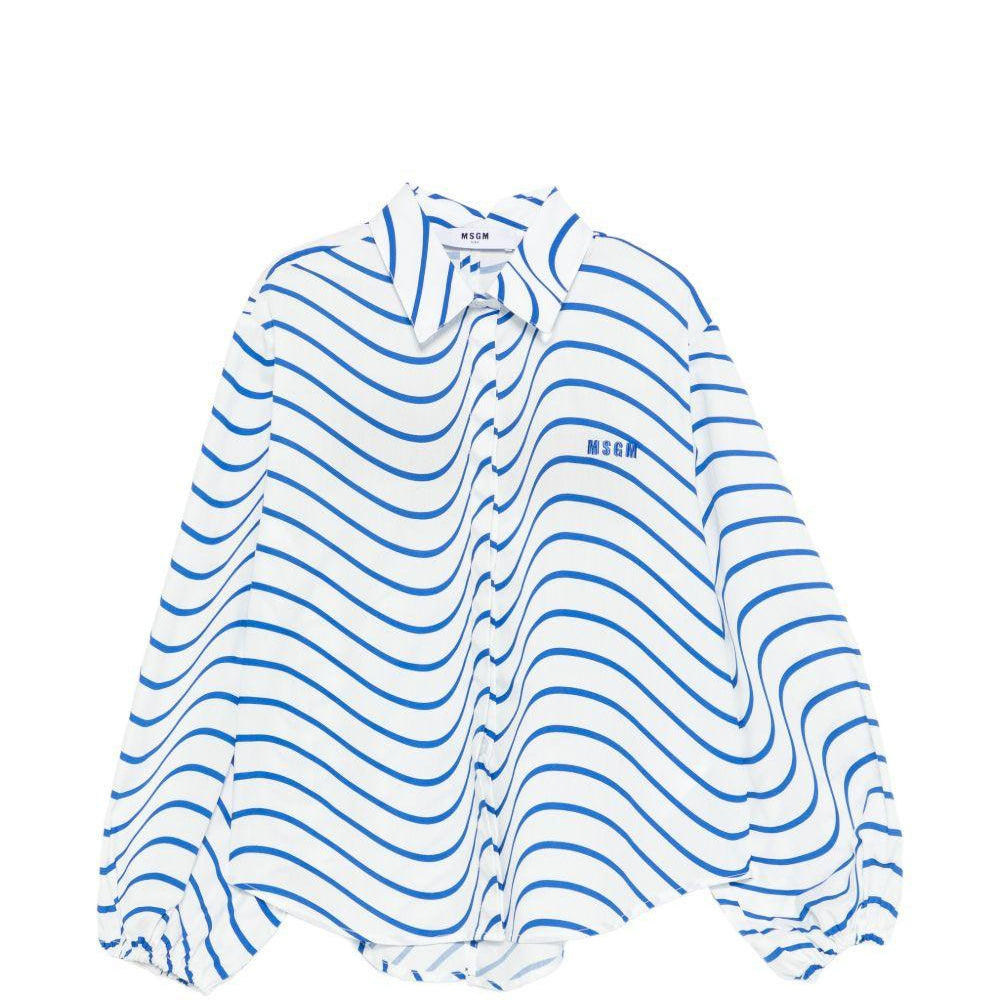 Camicia per bambina MSGM Kids bianca con design a righe ondulate S6MSJGSI178 130 MSGM KIDS