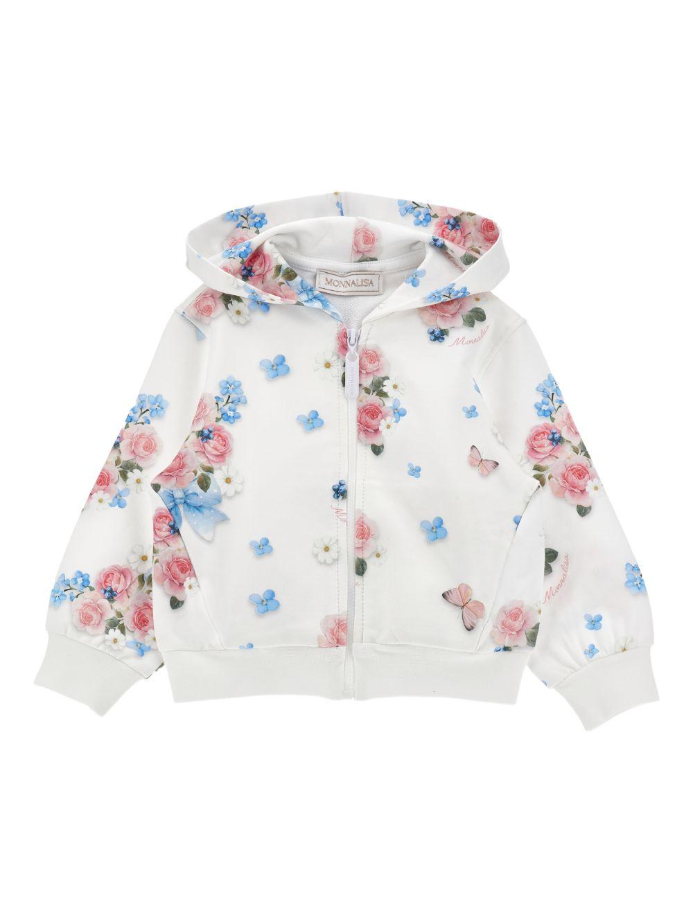 Felpa per neonata Monnalisa bianca con stampa a fiori all-over 39G801 7003 0099 MONNALISA KIDS