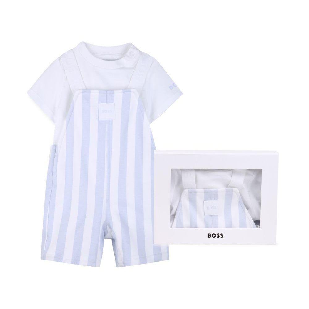 Set t-shirt e salopette per neonato Boss Kids multicolore con design a righe J53038 771 BOSS KIDS