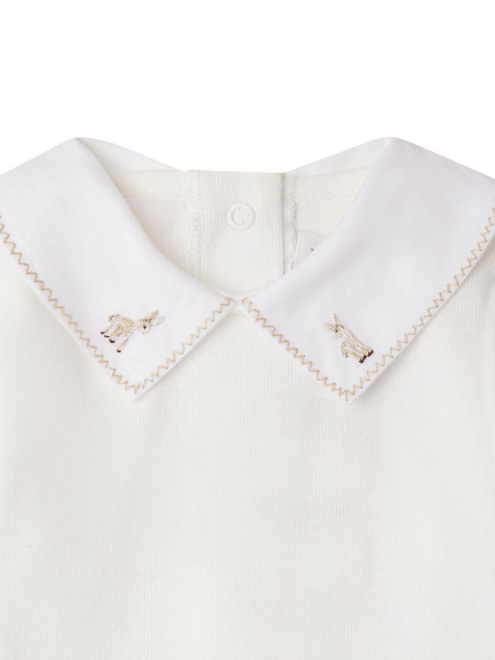 Body per neonata Bonpoint bianco con colletto Peter Pan ricamato e cucitire beige W05OUNK00013 002 BONPOINT