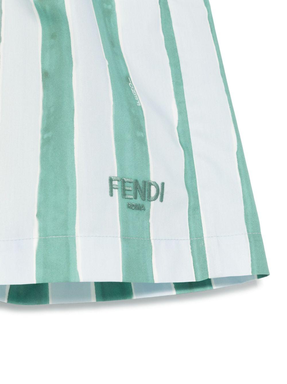 Shorts per bambino Fendi Kids bianco a righe verticali verdi JMF516 AS67 F1R0V FENDI KIDS