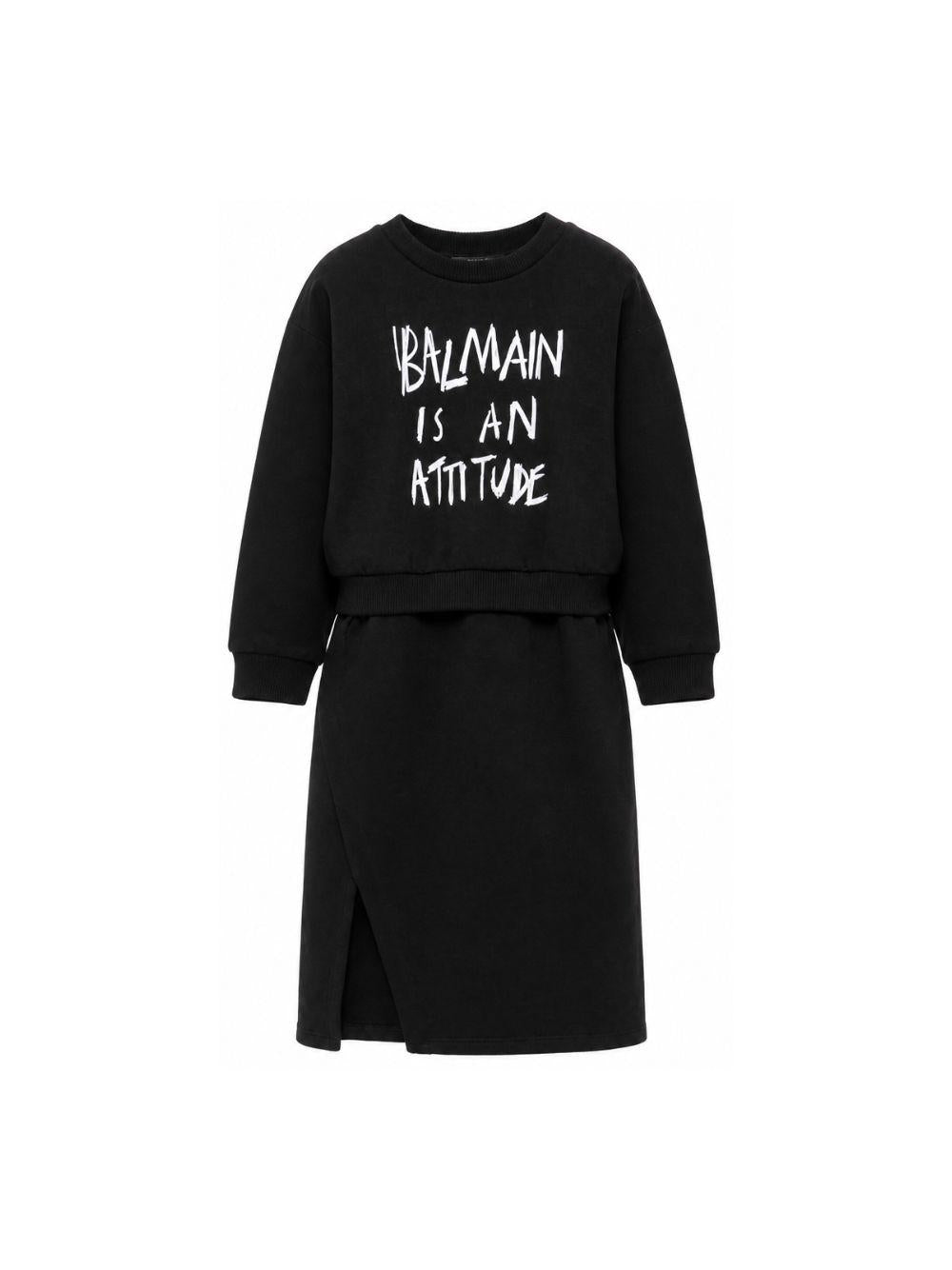 Abito per bambina Balmain Kids nero con design a strati BZ1A00 Z3183 930BC BALMAIN KIDS