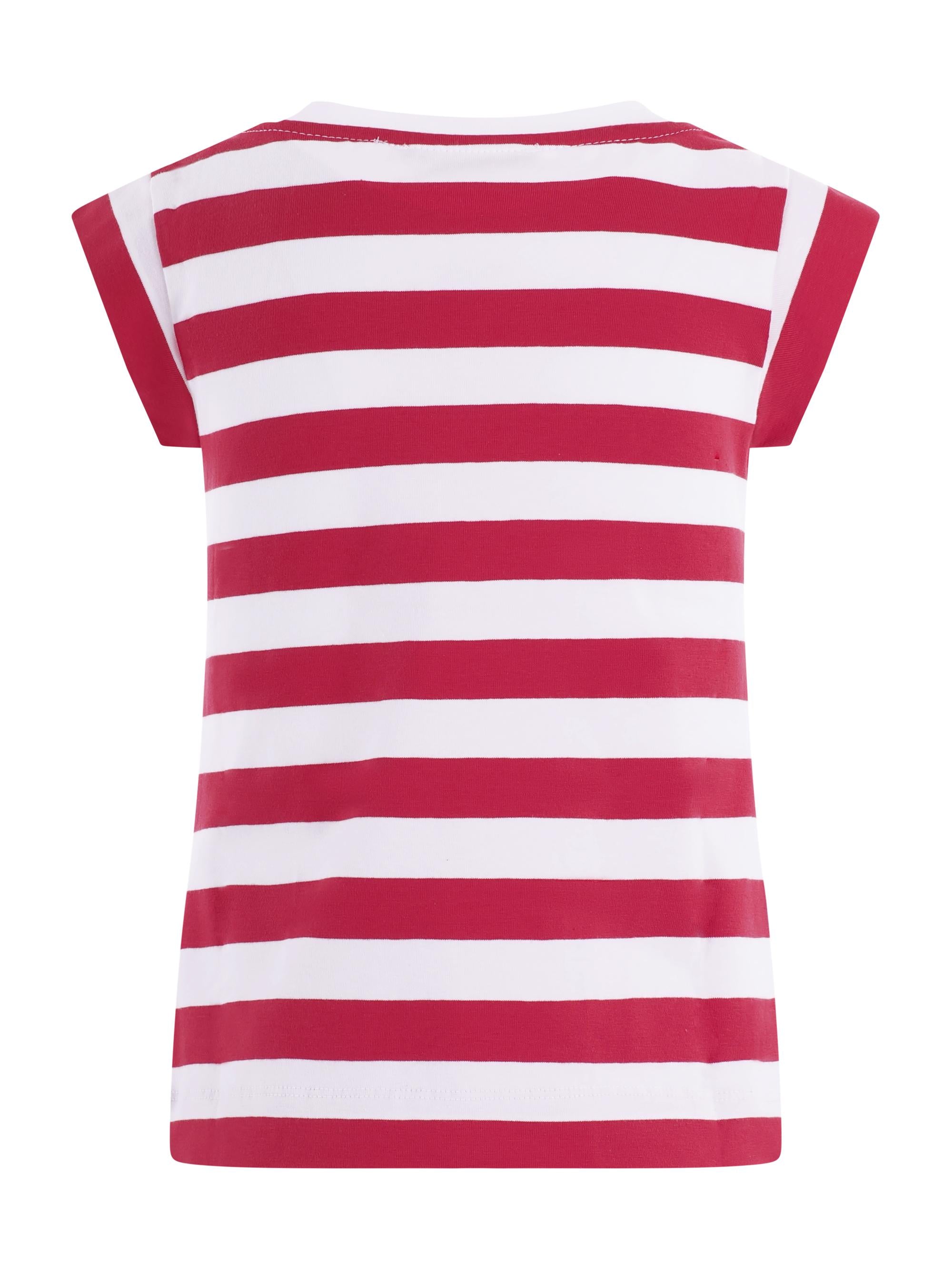 T- shirt per bambina Monnalisa rossa a righe con stampa grafica sul davanti 19G617 7042 9944 MONNALISA KIDS