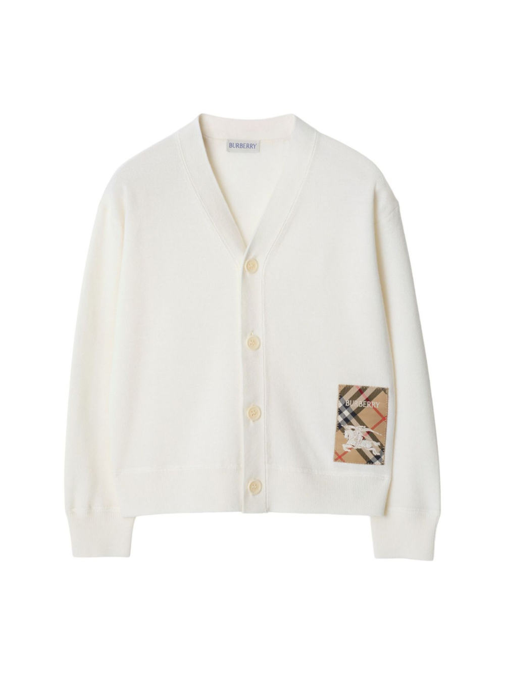 Cardigan per bambino Burberry Kids bianco con dettaglio a quadri 8099631 A1452 BURBERRY KIDS