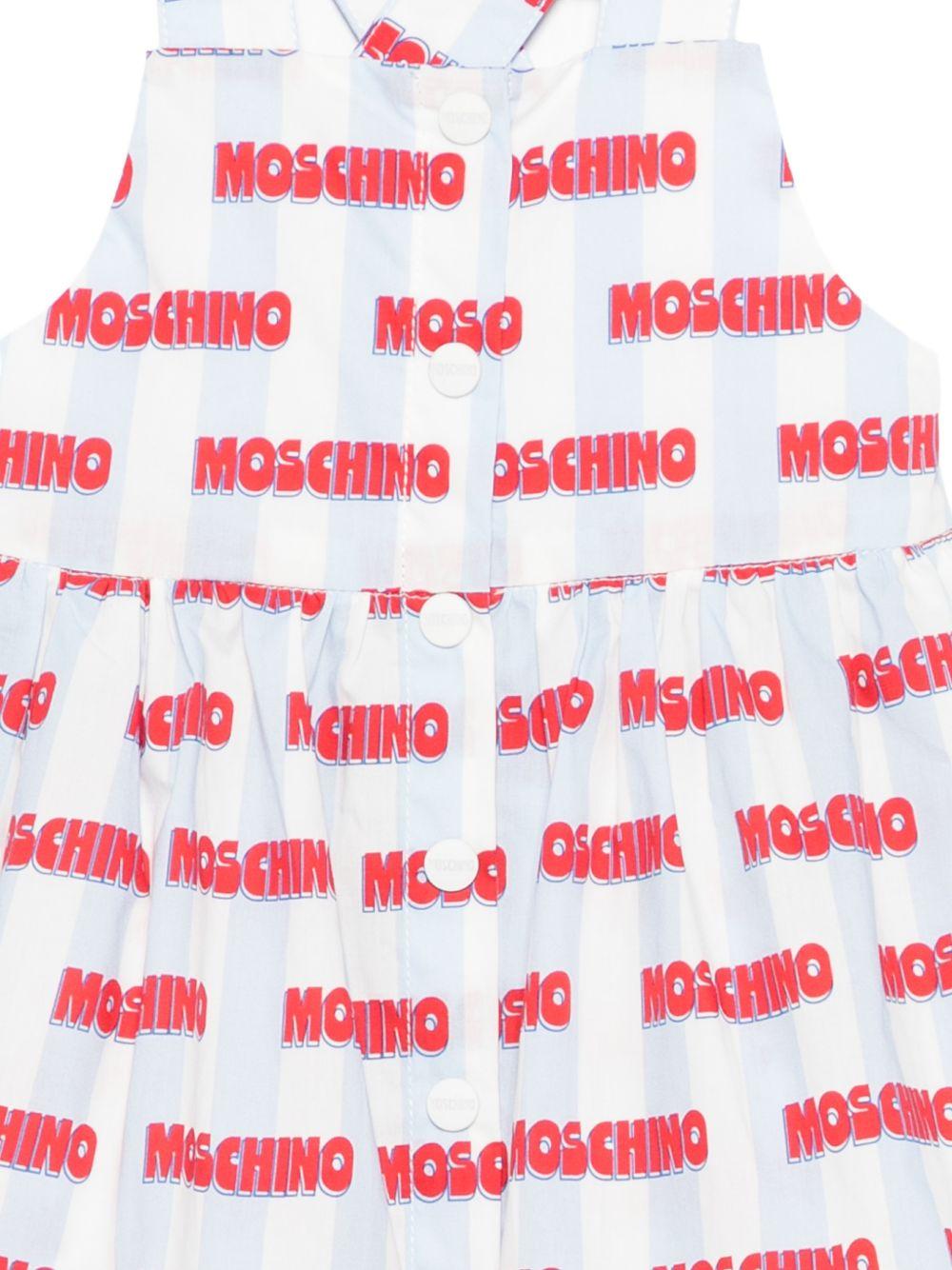 Abito per neonata Moschino Kids azzurro con stampa logo all-over MDV0DDLLB59 83678 MOSCHINO KIDS