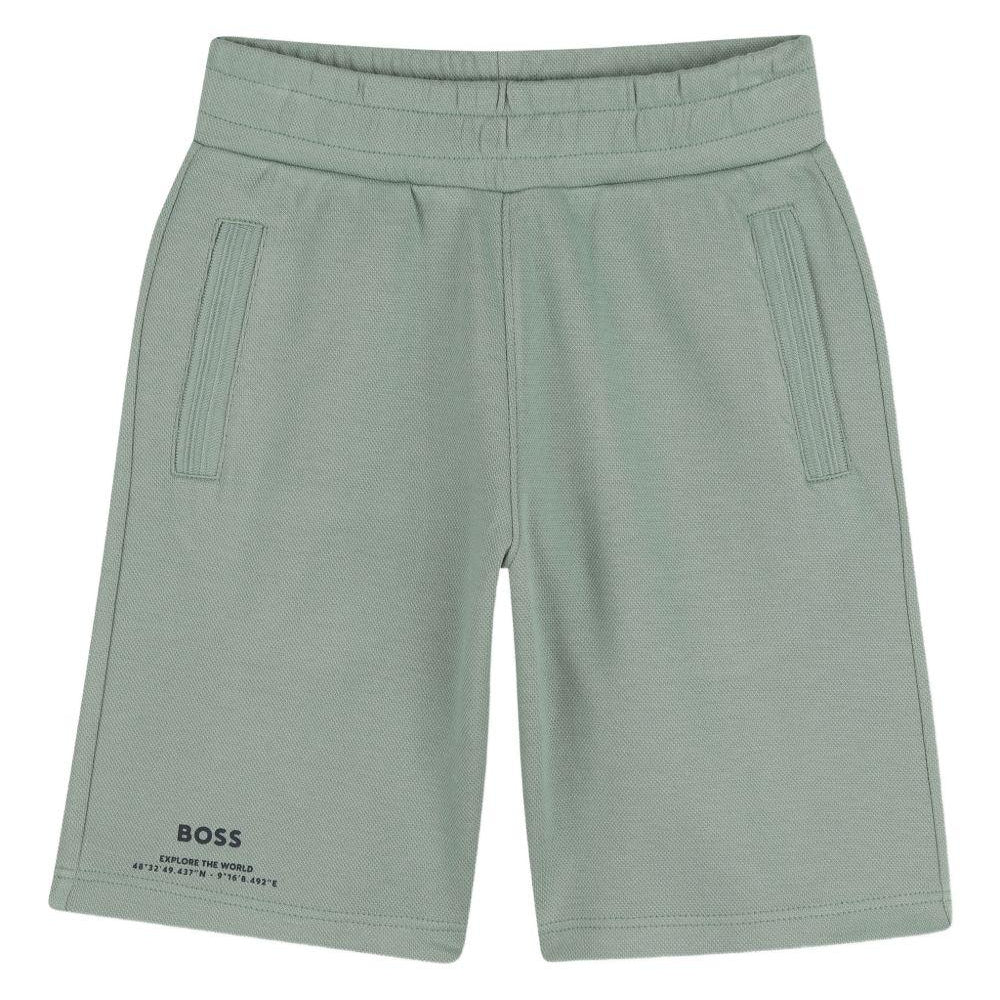 Shorts per bambino Boss Kids verde con logo sula davanti J52930 64U BOSS KIDS