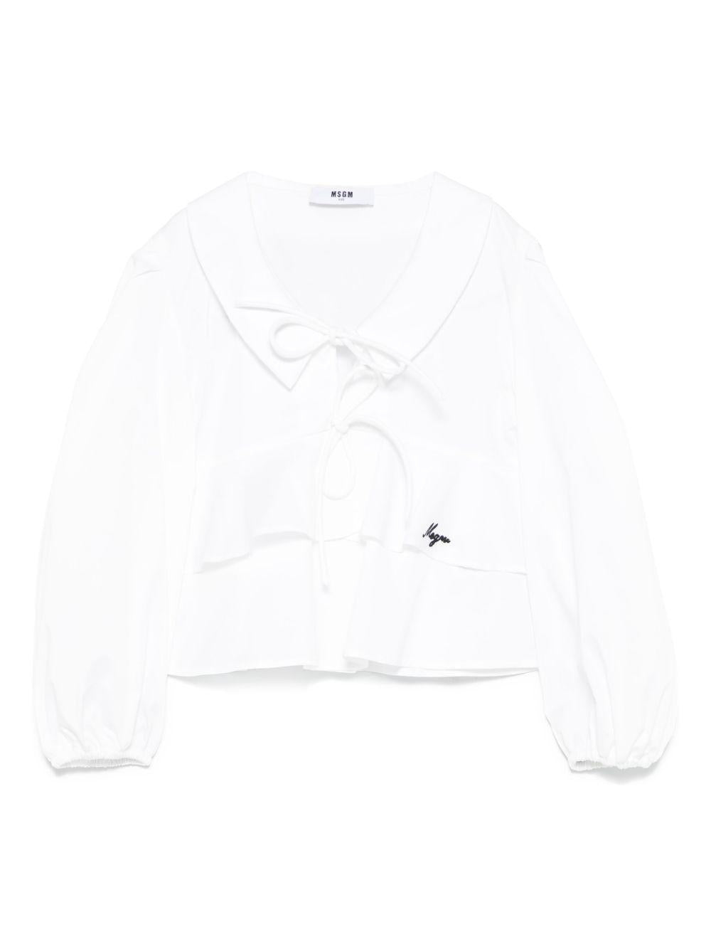 Blusa in popeline per bambina MSGM Kids bianco con orli elasticizzati S5MSJGBL128 001 MSGM KIDS