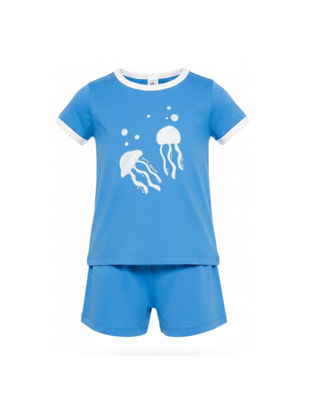 Pigiama per bambino Petit Bateau blu a maniche corte con scollo rotondo A0FTQ 01 PETIT BATEAU KIDS