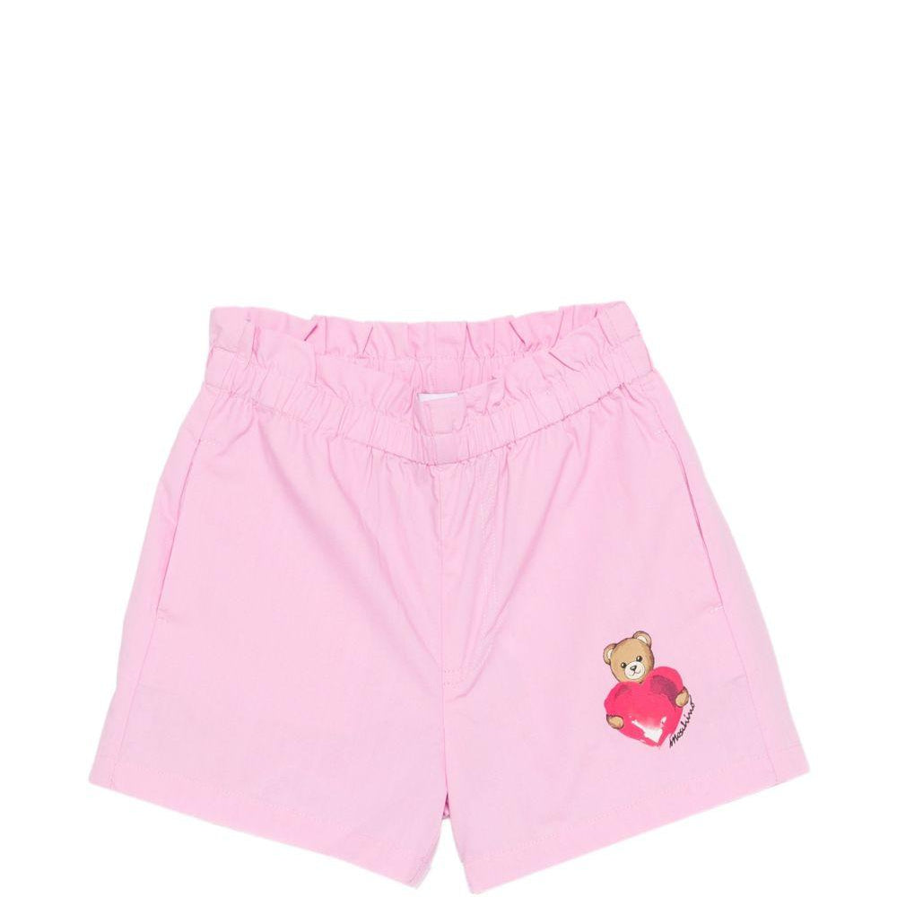 Shorts per neonata Moschino Kids rosa con stampa Teddy Bear sul davanti MDQ00FLLA10 51473 MOSCHINO KIDS