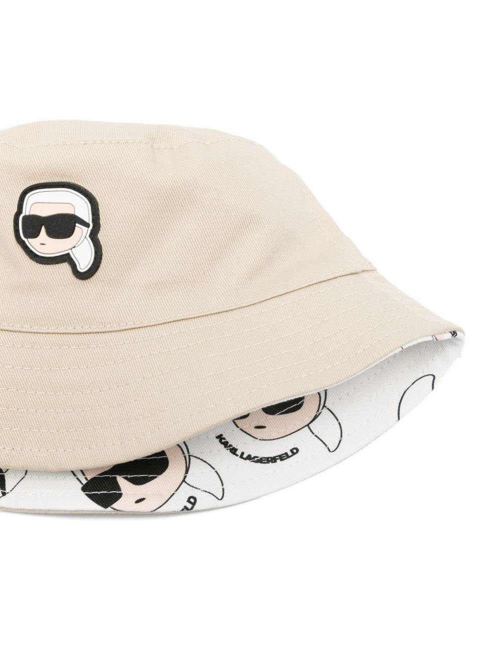 Cappello da pescatore per bambino Karl Lagerfeld Kids beige reversibile con toppa e logo Z31206 211 KARL LAGERFELD KIDS