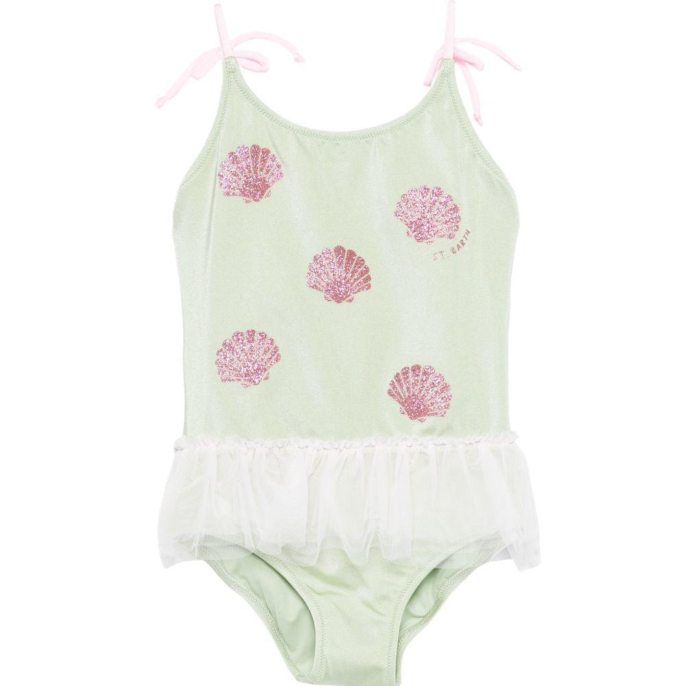 Costume intero per bambina MC2 Saint Barth Kids verde con stampa conchiglie DANC0001 03049L MC2 ST. BARTH KIDS