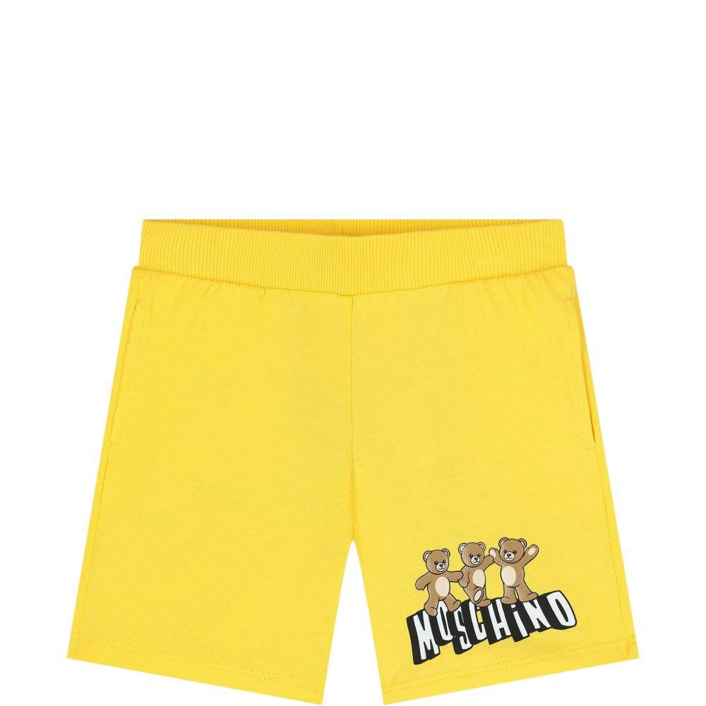 Pantaloncini per neonato Moschino Kids gialli con stampa grafica tre Teddy Bear MUQ01ULAA17 50577 MOSCHINO KIDS