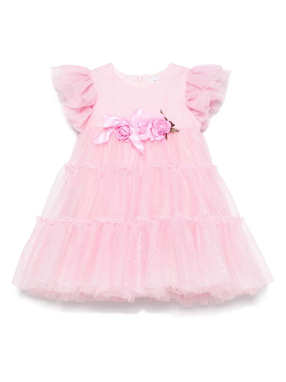 Abito per neonata Monnalisa rosa in tulle con dettaglio glitter 31E903 5907 9075 MONNALISA