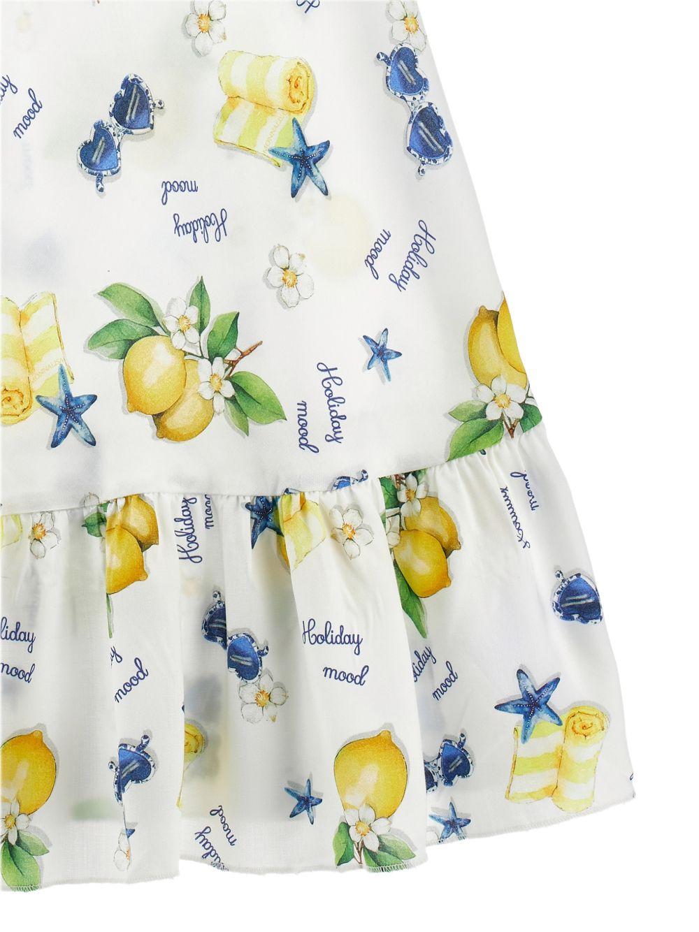 Abito per bambina Monnalisa bianco con stampa grafica limoni 19G913 7028 9914 MONNALISA