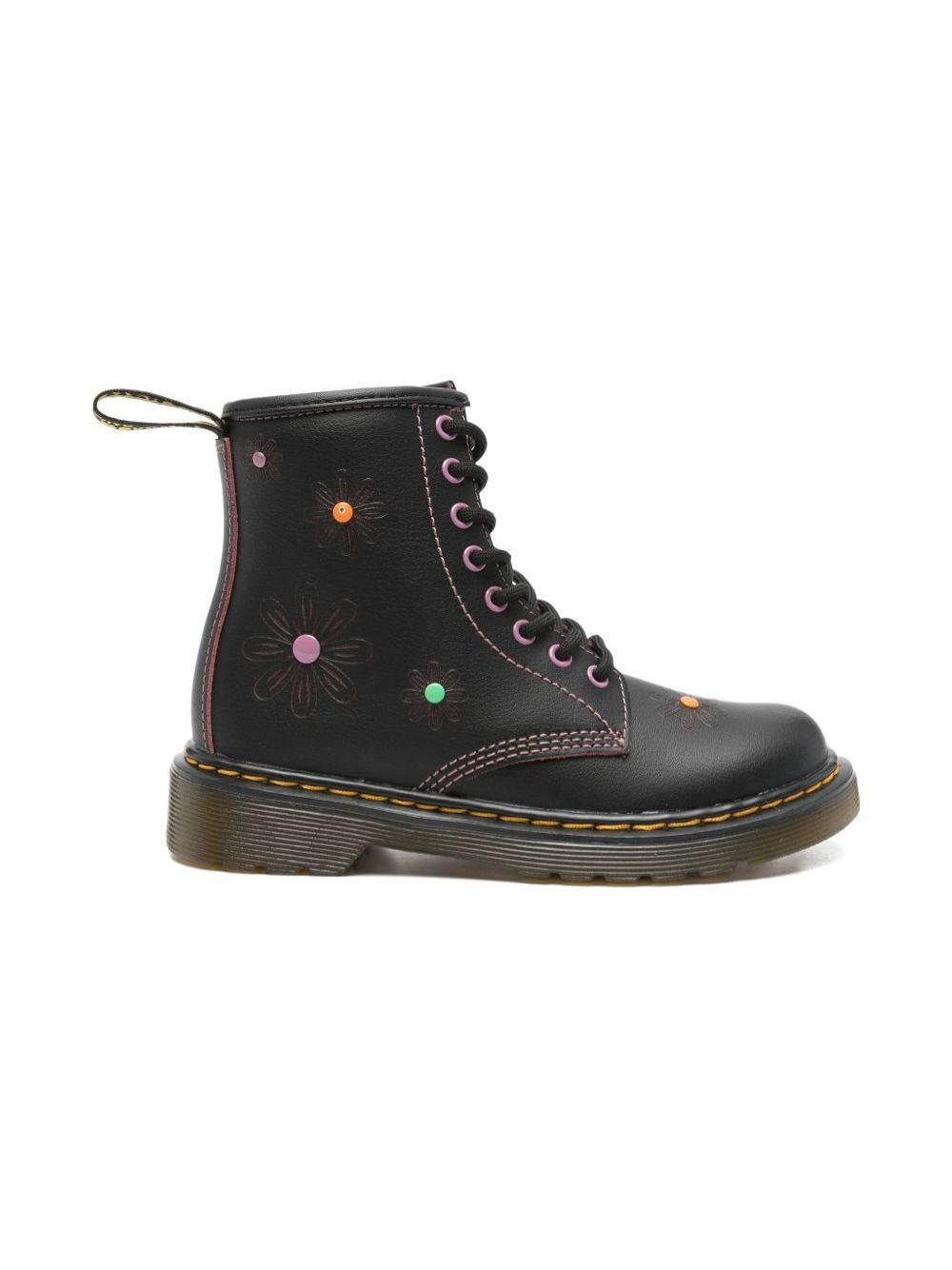 Stivali per bambina Dr. Martens Kids neri con dettagli rosa 42162001 1460 BLACK Dr martens kids