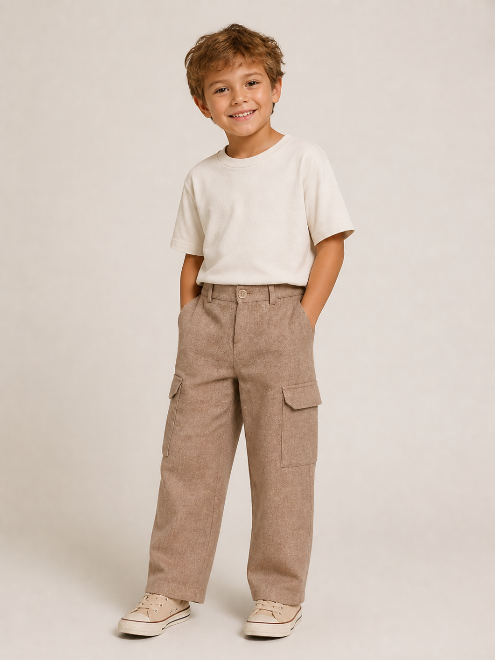 Pantaloni per bambino Eleventy Kids marrone con patch con logo EZ6H90 I0233 877 ELEVENTY KIDS