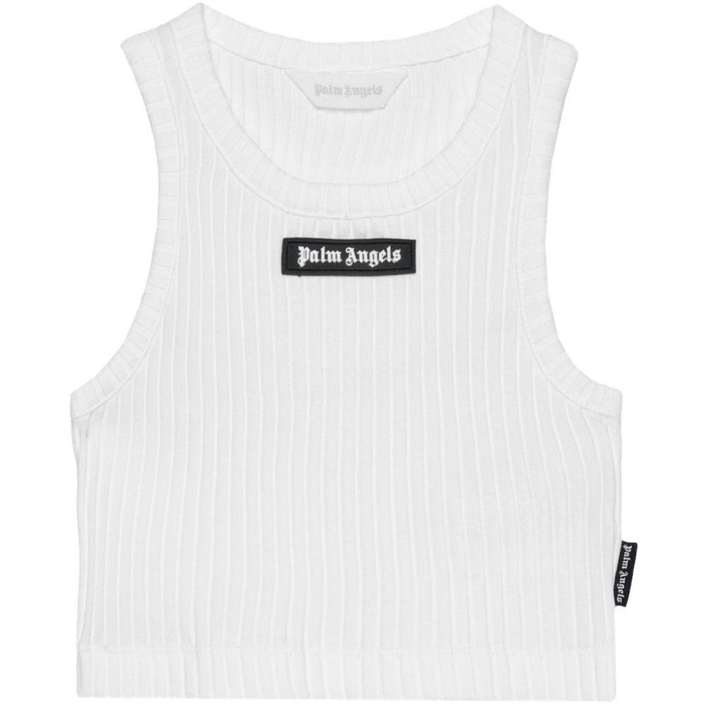 Canotta per bambina Palm Angels Kids bianca con motivo a coste PGAG002S26JER002 002 PALM ANGELS KIDS