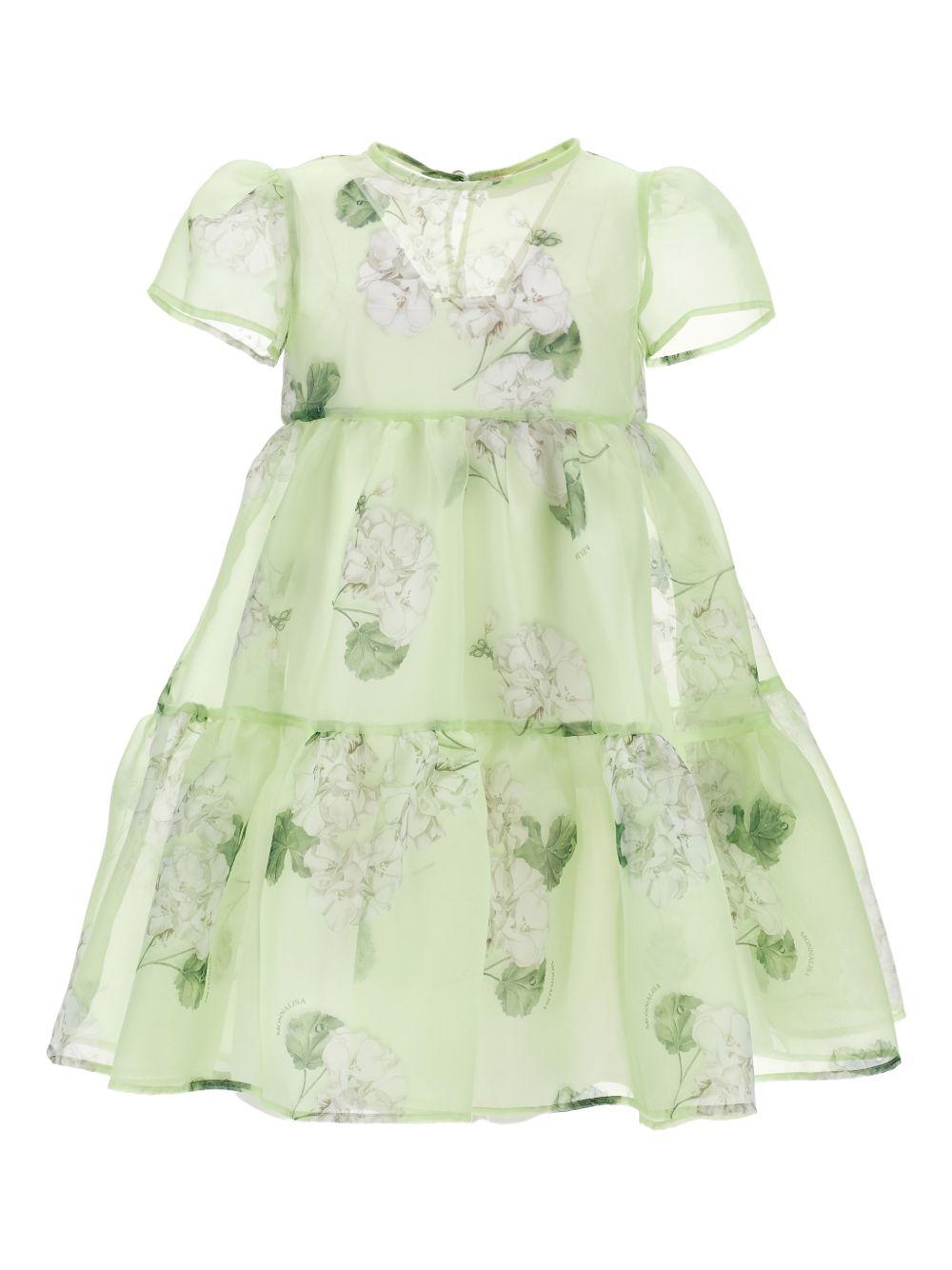 Abito per bambina Monnalisa verde con stampa a fiori 71G913 7652 0020 MONNALISA KIDS