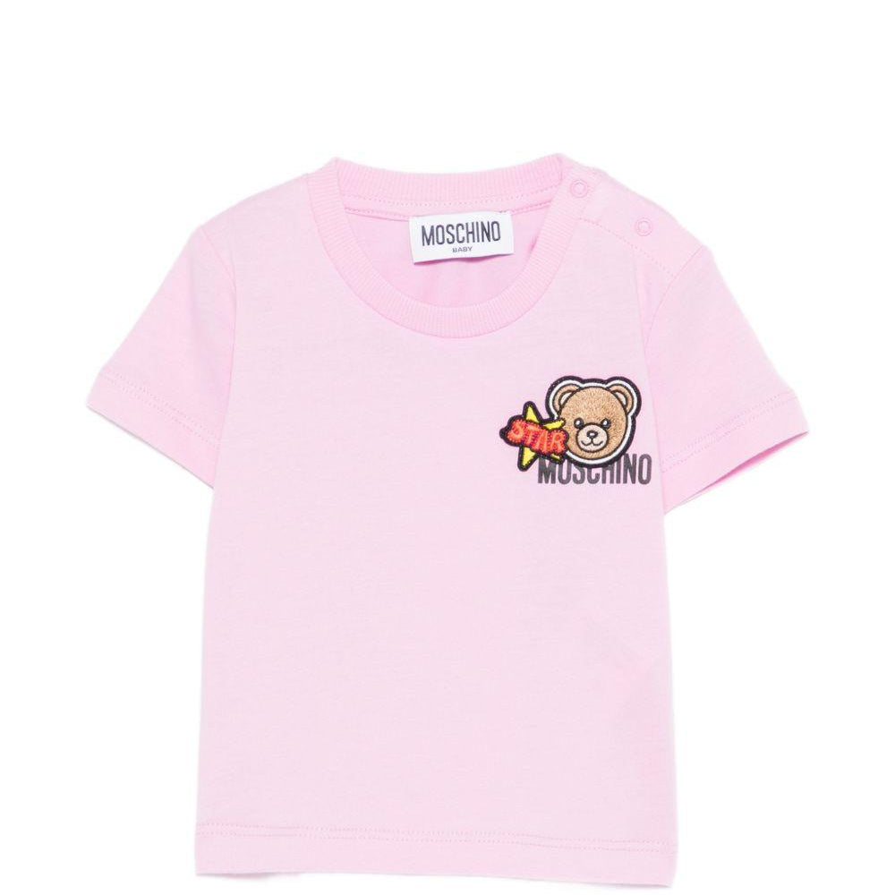 T-shirt per neonata Moschino Kids rosa con dettagli in rilievo MVM047LAA24 51473 MOSCHINO KIDS