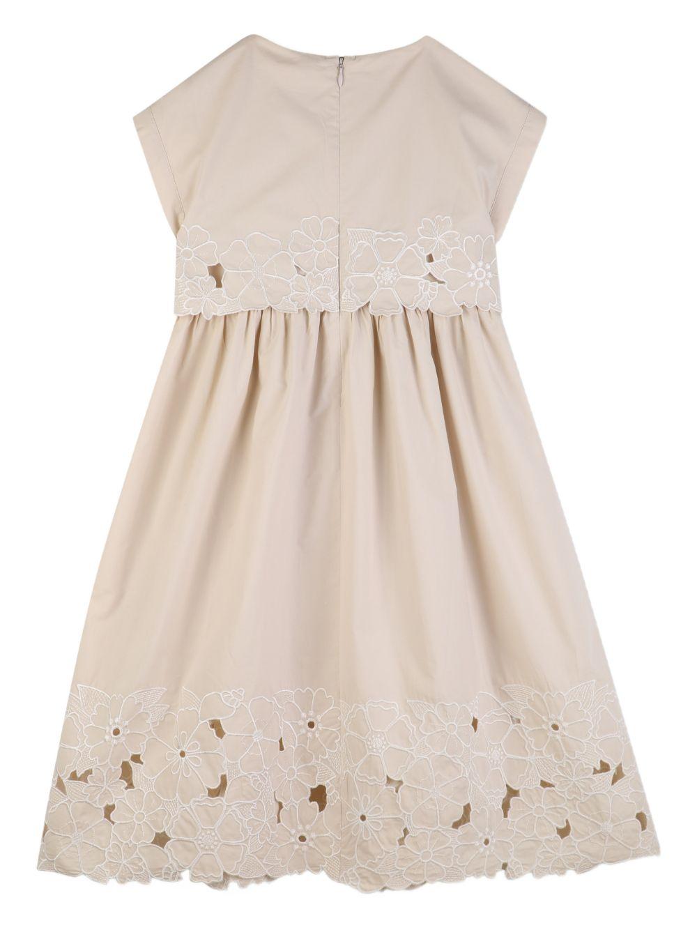 Abito per bambina Chloé Kids beige con ricamo a fiori C20810 23H CHLOE' KIDS