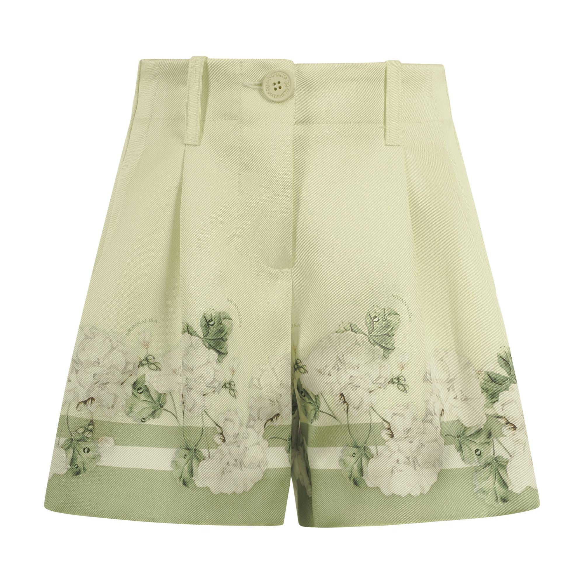 Shorts per bambina Monnalisa verde chiaro con stampa grafica a fiori 71G405 7651 0020 MONNALISA KIDS
