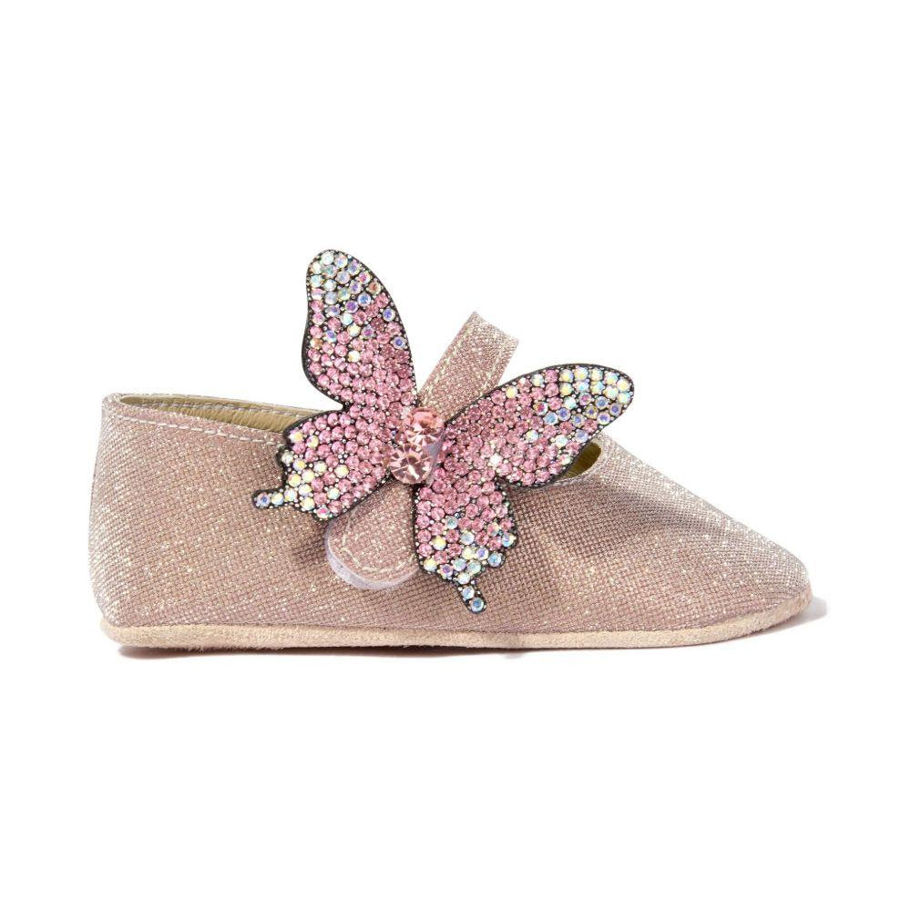Ballerine per neonata BabyWalker rosa con glitter e decorazione a farfalla PB1644 DUSTY PINK BABYWALKER KIDS